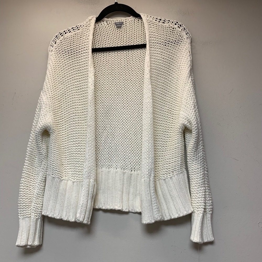 Aerie Cardigan Womens XS White Excellent Open Knit Cotton Chunky Ribbed Sweater
